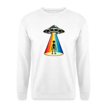 Rainbow Beam UFO-Entführung - Unisex Pullover - Weiß - Vorne - Alina (178cm) & Michal (187cm)
