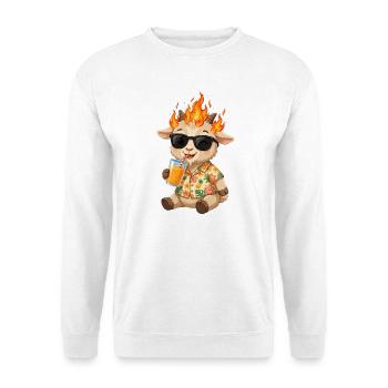 Coole Feuer Ziege Sommer - Ziege mit Sonnenbrille  - Unisex Pullover - Weiß - Vorne - Alina (178cm) & Michal (187cm)