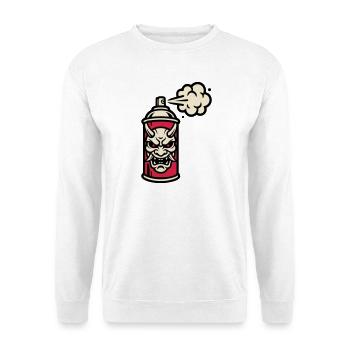 Oni Maske Spraydose Grafik - Unisex Pullover - Weiß - Vorne - Alina (178cm) & Michal (187cm)