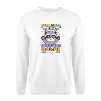 Niedlicher Chibi-Waschbär professionell entwickelt - Unisex Pullover - Weiß - Vorne - Alina (178cm) & Michal (187cm)