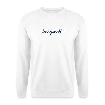 bergweh® Schriftzug dunkelblau - Exklusiv - Unisex Pullover - Weiß - Vorne