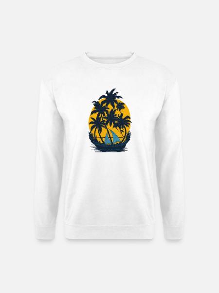 Sonnenuntergang am Palmenboot - Unisex Pullover - Weiß