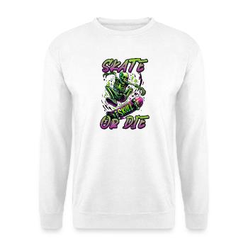 Skelett auf Skateboard - Skate or die - Unisex Pullover - Weiß - Vorne