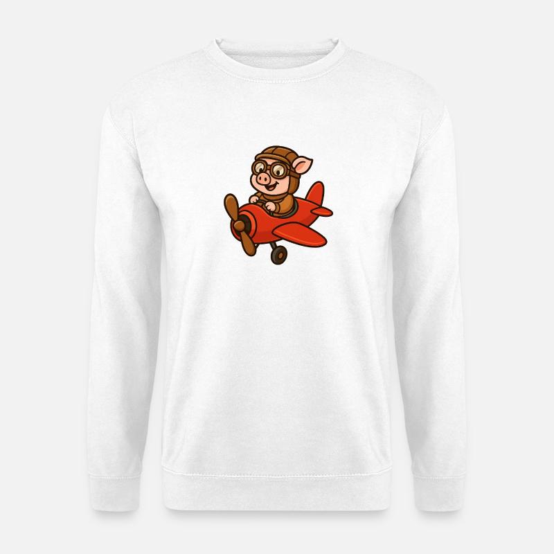 Ausdrucksstarker Schweinepilot im Retro-Stil - Unisex Pullover - Weiß