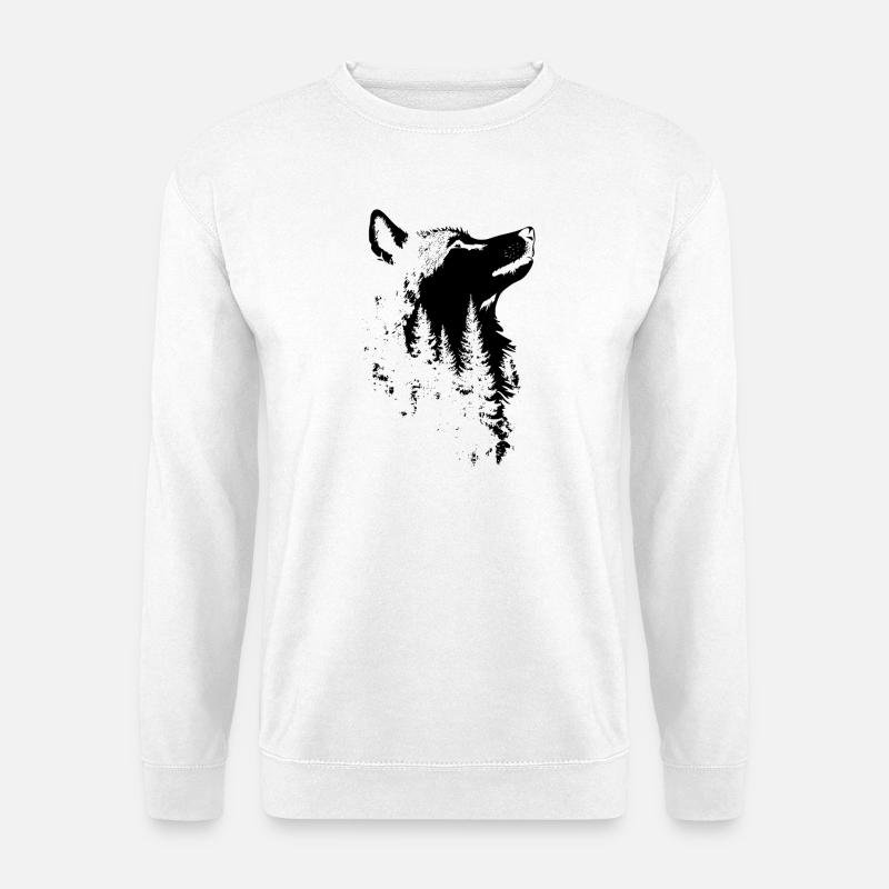 Wolf Gesicht Wald Silhouette - Unisex Pullover - Weiß