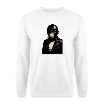 Affe mit Brille und Helm in Lederjacke - Unisex Pullover - Weiß - Vorne
