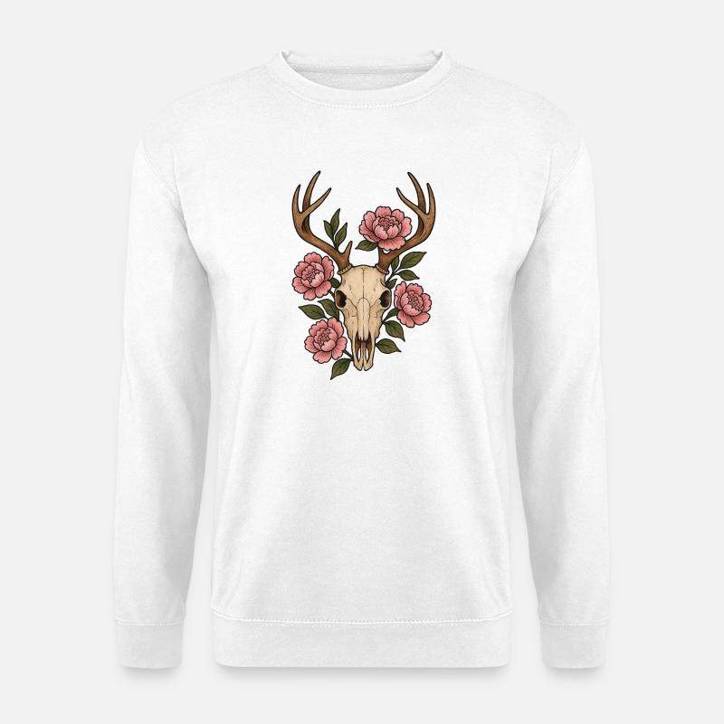Peony Skull Deer Emblem - Unisex Sweatshirt - white