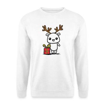 Kuscheliges Rentier mit Geschenk - Unisex Pullover - Weiß - Vorne