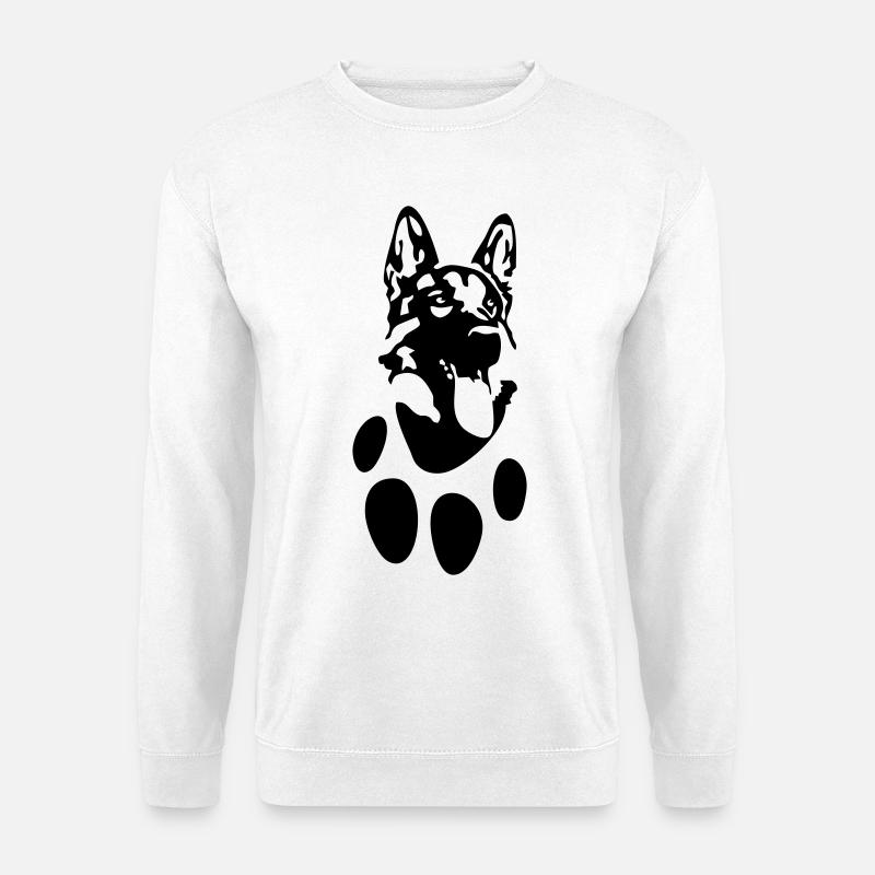 Schäferhund Kopf u. Pfote Design für Shirt u Hoody - Unisex Pullover - Weiß