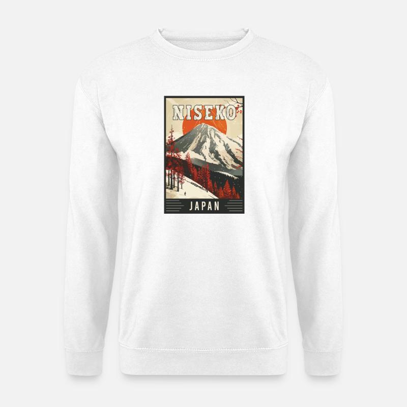 Winterparadies in Niseko Japan Vintage-Reisekunst - Unisex Pullover - Weiß