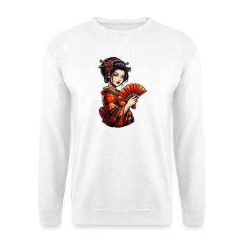 Geisha en kimono rouge avec éventail - Sweat-shirt Unisexe - blanc - Devant