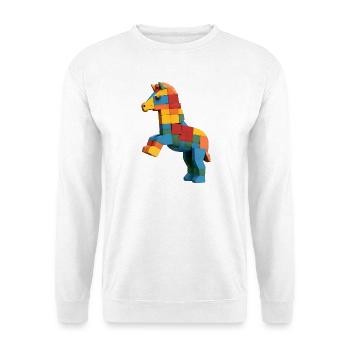 Steigendes Bausteine-Pferd - Unisex Pullover - Weiß - Vorne - Alina (178cm) & Michal (187cm)
