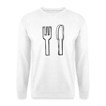 Besteck handgezeichnet - Unisex Pullover - Weiß - Vorne - Alina (178cm) & Michal (187cm)