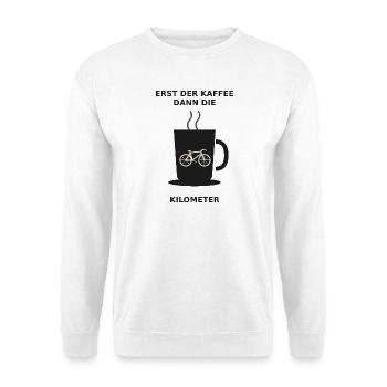Erst der Kaffee dann die Kilometer  - Unisex Pullover - Weiß - Vorne - Alina (178cm) & Michal (187cm)