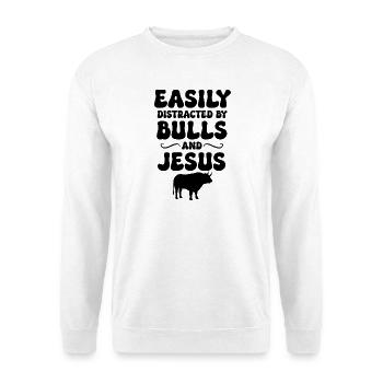 Stier Glaube Humor - Unisex Pullover - Weiß - Vorne - Alina (178cm) & Michal (187cm)
