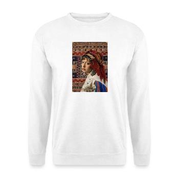 Ethnisches Porträt und böhmischer Wandteppich - Unisex Pullover - Weiß - Vorne - Alina (178cm) & Michal (187cm)