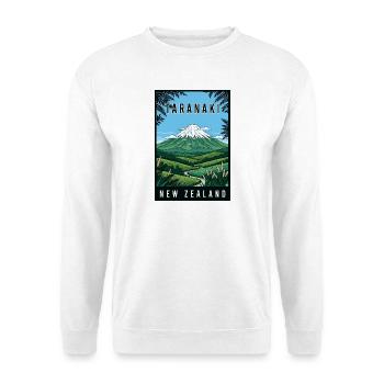 Entdecken Sie den Taranaki Mountain in Neuseeland - Unisex Pullover - Weiß - Vorne - Alina (178cm) & Michal (187cm)
