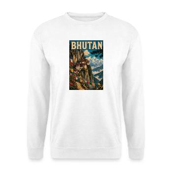 Entdecken Sie die Berglandschaften Bhutans - Unisex Pullover - Weiß - Vorne - Alina (178cm) & Michal (187cm)