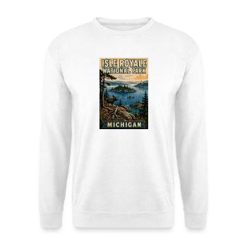 Erleben Sie den Isle Royale Nationalpark in Michigan - Unisex Pullover - Weiß - Vorne - Alina (178cm) & Michal (187cm)
