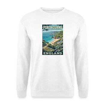 Erleben Sie die Cornwall-Küste von Porthcurno in England - Unisex Pullover - Weiß - Vorne - Alina (178cm) & Michal (187cm)