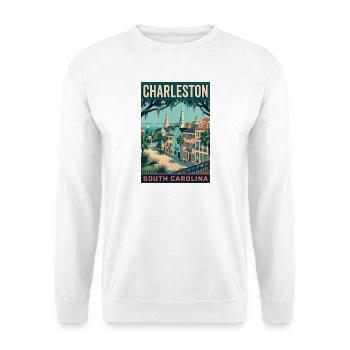 Erleben Sie die historische Stadt Charleston, South Carolina - Unisex Pullover - Weiß - Vorne - Alina (178cm) & Michal (187cm)