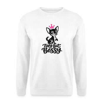 Winzige, aber herrische Chihuahua-Königin - Unisex Pullover - Weiß - Vorne - Alina (178cm) & Michal (187cm)
