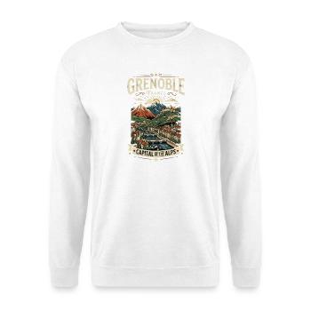 Entdecken Sie die Alpenstadt Grenoble in Frankreich - Unisex Pullover - Weiß - Vorne - Alina (178cm) & Michal (187cm)
