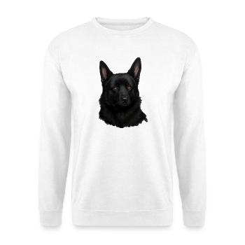 Schwarzer Schäferhund Kopf Portrait - Unisex Pullover - Weiß - Vorne - Alina (178cm) & Michal (187cm)