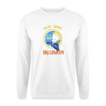 Steig ein bei Losers Skull Drive Wir retten Halloween - Unisex Pullover - Weiß - Vorne - Alina (178cm) & Michal (187cm)