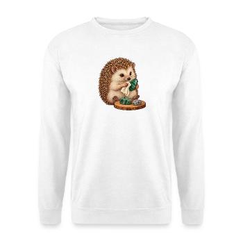 Igel poliert einen Steinanhänger - Unisex Pullover - Weiß - Vorne - Alina (178cm) & Michal (187cm)