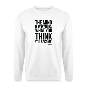 Buddha Mind Is Everything Zitattypografie - Unisex Pullover - Weiß - Vorne - Alina (178cm) & Michal (187cm)