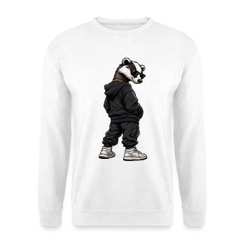 Dachs im coolen Streetwear Style - Unisex Pullover - Weiß - Vorne - Alina (178cm) & Michal (187cm)
