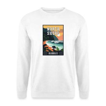 Erleben Sie die Schönheit der North Shore auf Hawaii - Unisex Pullover - Weiß - Vorne - Alina (178cm) & Michal (187cm)