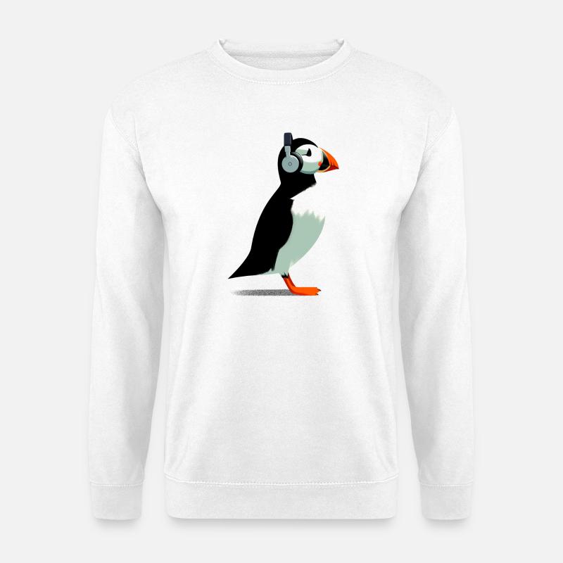 Papageitaucher mit Kopfhörern - Unisex Pullover - Weiß