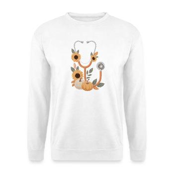 Herbstliches Stethoskop - Unisex Pullover - Weiß - Vorne - Alina (178cm) & Michal (187cm)
