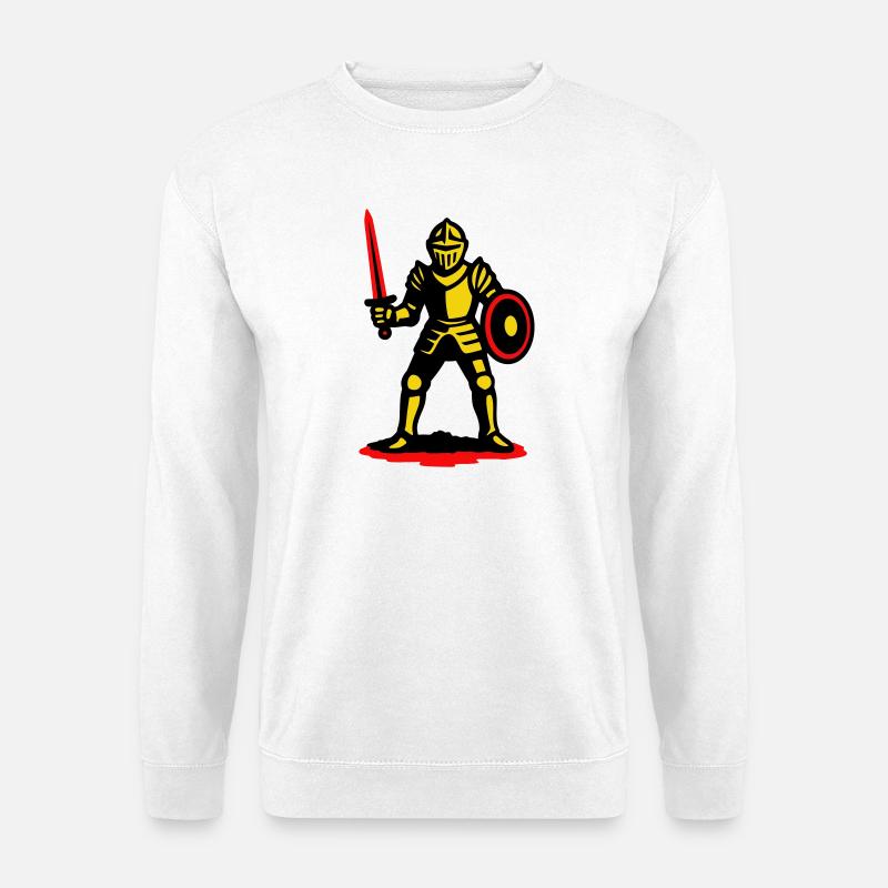 Gelber Ritter mit rotem Schwert - Unisex Pullover - Weiß