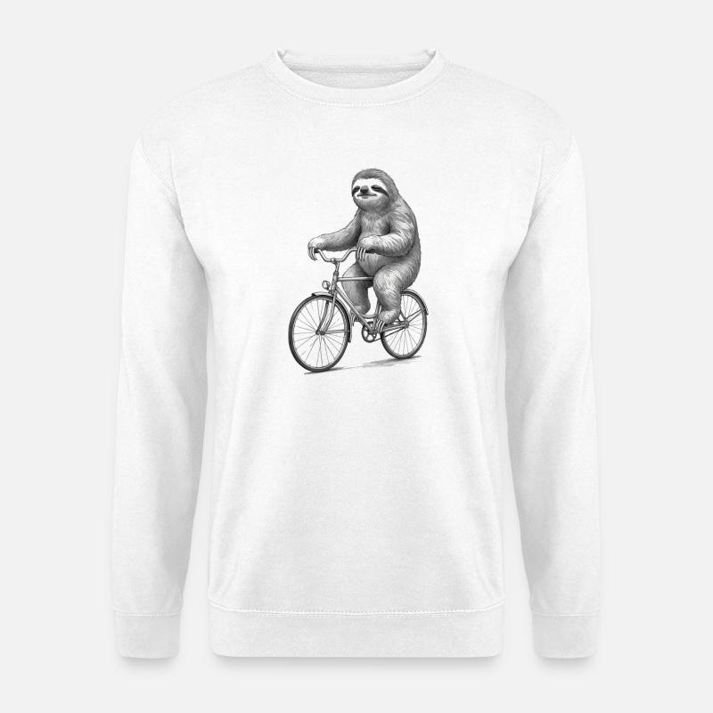 Sloth Cyclist Retro Illustration - Unisex Sweatshirt - white