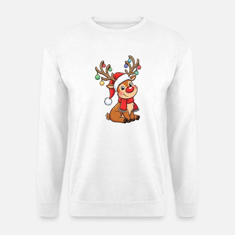 Süßes Weihnachtsrentier mit Deko und Mütze - Unisex Pullover - Weiß