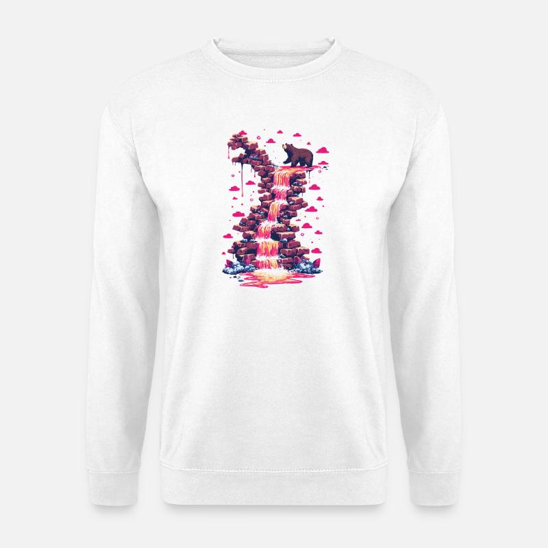 Pink waterfall with bear light - Unisex Sweatshirt - white