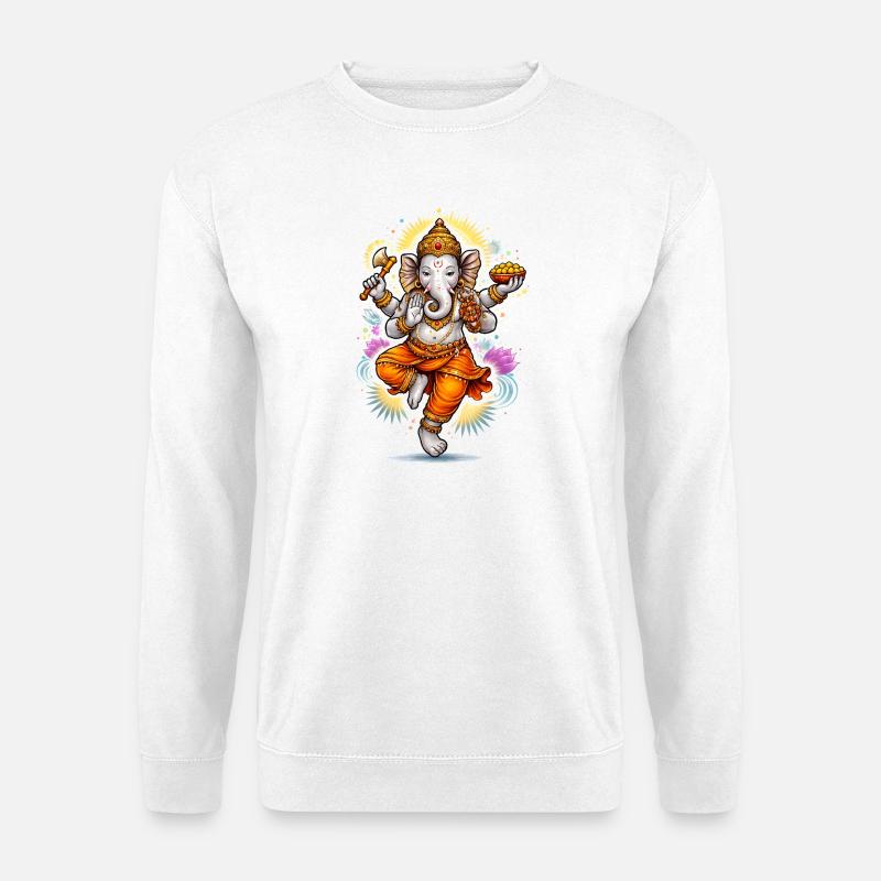 Ganesha – Hindu Gott der Weisheit im Art-Stil  - Unisex Pullover - Weiß