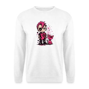 Punk Kid avec Pink Cat - Sweat-shirt Unisexe - blanc - Devant