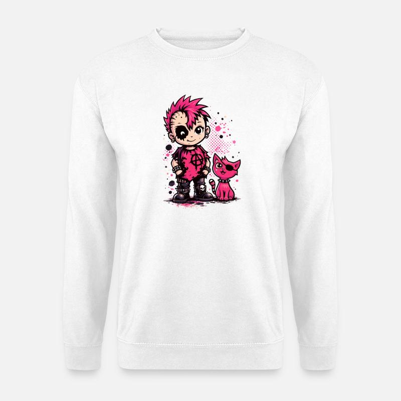 Punk Kid mit pinker Katze - Unisex Pullover - Weiß