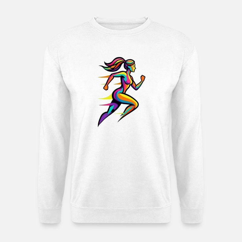 Bunte Regenbogenrennfrau - Unisex Pullover - Weiß