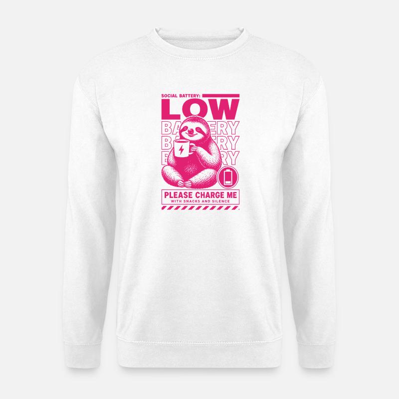 Low Battery Sloth Funny Design - Unisex Sweatshirt - white