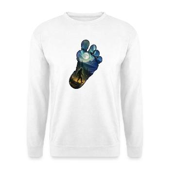 Bigfoot Footprint – Sasquatch Outdoor-Wanderung - Unisex Pullover - Weiß - Vorne - Alina (178cm) & Michal (187cm)