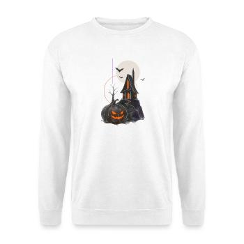 Spukhaus Kürbisnacht Mondschein - Unisex Pullover - Weiß - Vorne - Alina (178cm) & Michal (187cm)