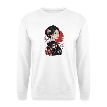 Kirschblüten Kimono Porträt - Unisex Pullover - Weiß - Vorne - Alina (178cm) & Michal (187cm)