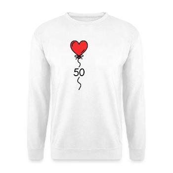 50 Geburtstag Herz Luftballon Damen T-Shirt - Unisex Pullover - Weiß - Vorne - Alina (178cm) & Michal (187cm)