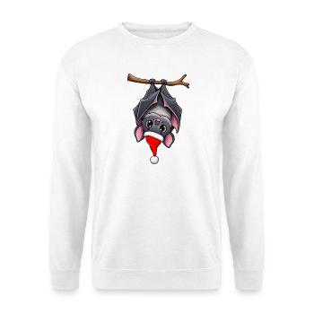 Weihnachtliche Fledermaus mit Nikolausmütze  - Unisex Pullover - Weiß - Vorne - Alina (178cm) & Michal (187cm)
