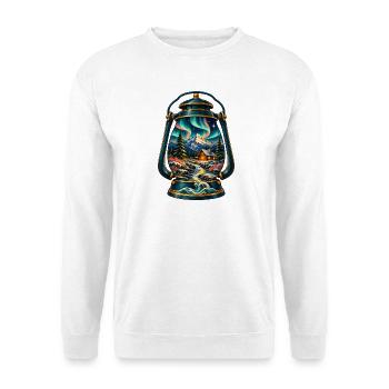 Dawn Refuge – Berge in einer Laterne - Unisex Pullover - Weiß - Vorne - Alina (178cm) & Michal (187cm)
